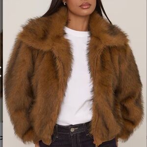 Women's Faux Fur Jacket - Brown